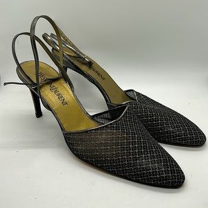 Yves Saint Laurent Auth Gray/Gold Strappy Stiletto Heel Shoes **Size 10** 🔥🔥